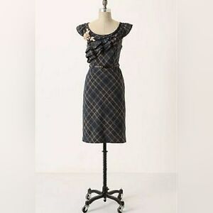 Anthropologie Floreat Tweed Ruffle Floral Applique Dress Size 8